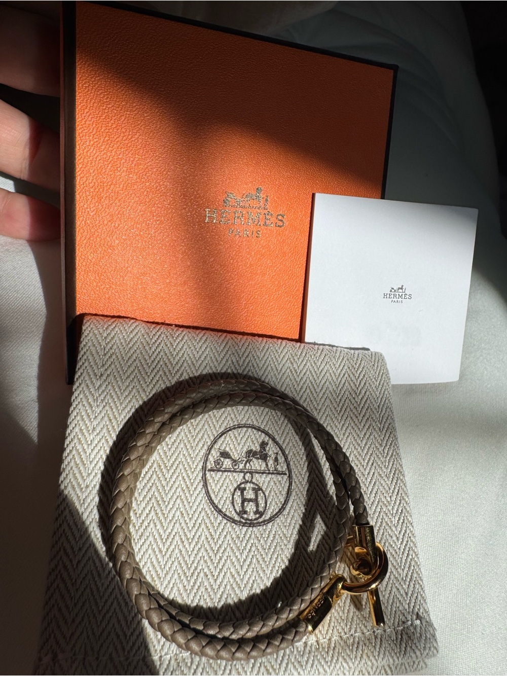 Hermes Double Wrap Leather Bracelet in Taupe with Gold Hardware - Picture 5 of 6